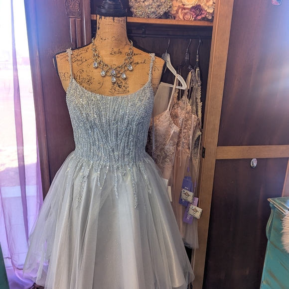 Dresses & Skirts - Elegant Short Classy Silver Prom, Bridesmaid Party, Dama Dress.